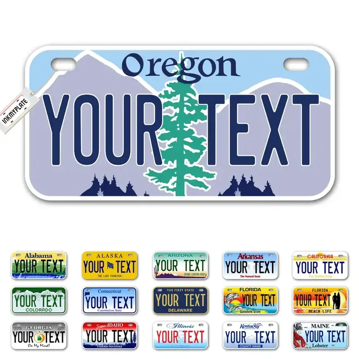 Inkmyplate Personalized Oregon Small License Plate Bike 6X3 Inch Select From All 50 States 3 Sizes Custom License Plates For Kids Bicycles Power Wheels Usa Thick .040 Aluminum