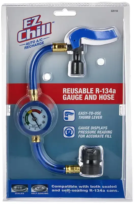 Interdynamics Car Air Conditioner Refrigerant Gauge And Hose By Interdynamics, Ez Chill Reusable Ac Recharge Kit For Cars, Trucks,3 X 11 X 8 Inches