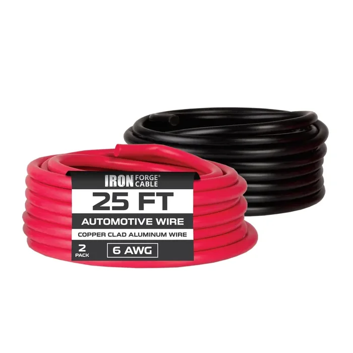 Iron Forge Cable 6 Gauge Primary Wire 2 Pack – 25Ft Copper Clad Aluminum Wire – 1 Red And 1 Black