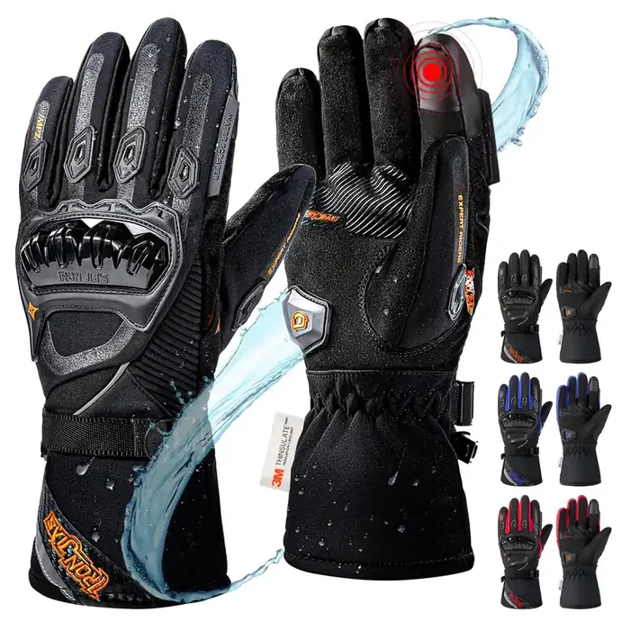 Iron Jia‘S Motorcycle Gloves Winter Cold Weather Warm Touchscreen Waterproof Windproof Protective Gear (Black, Xl)