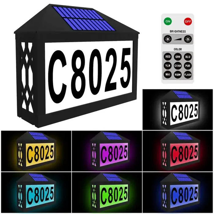 Ivwvi Solar House Numbers, Lighted Solar Address Number With Remote Control, Waterproof Rgbw Color Changing, Address Sign Solar Powered For Street Yard Home Mailbox