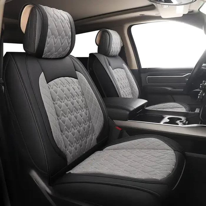 Jojobay Car Seat Covers For Dodge Ram Full Set,Fit Ram 2009-2023 1500/2500/3500 Pick-Up Truck,Crew,Regular,Quad,Mega Cab,Waterproof Leather Seat Covers Protectors(5 Pcs Full Set,Black-Grey)