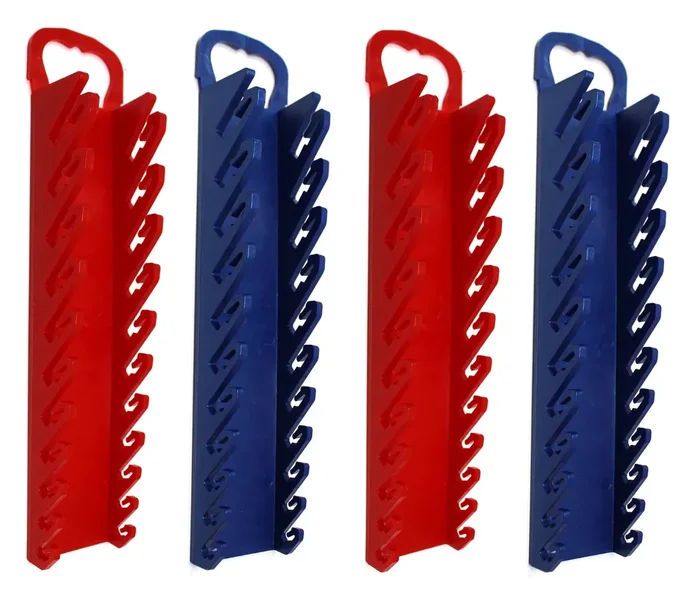 Jsp Manufacturing 11-Tool Gripper Wrench Organizer Tool Tray Kit For Stubby Or Line Wrenches (4 Piece Kit, Red & Blue)