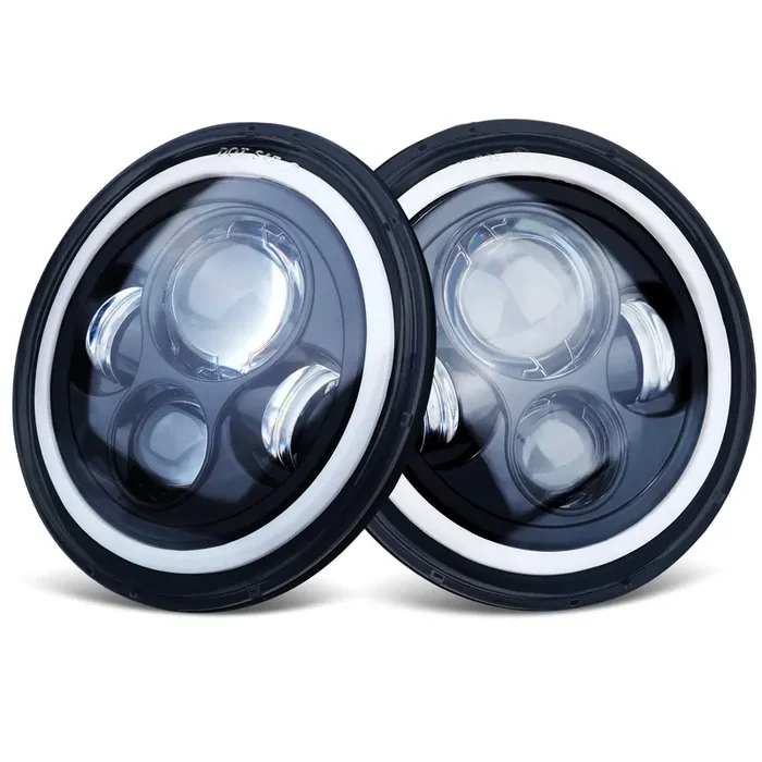 Kaslight 7 Inch Round Led Headlights H6024 Halo Headlights 7‘‘ Black Headlamps High Low Sealed Beam H4-H13 Adapter Compatible With Jeep Wrangler Jk Tj Lj Cj Hummber H1 H2 (Pair)