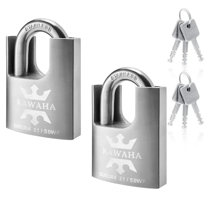 Kawaha 21/50-2Ps High Security Stainless Steel Shrouded Padlock With Stainless Steel Key For Both Indoor And Outdoor Use (Heavy Duty, Anti-Rust) (2 In. (50Mm), Keyed Alike – 2 Pack)