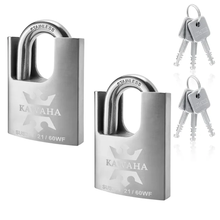 Kawaha 21/60-2Ps High Security Stainless Steel Shrouded Padlock With Stainless Steel Key For Both Indoor And Outdoor Use (Heavy Duty, Anti-Rust) (2-3/8 In. (60Mm), Keyed Alike – 2 Pack)