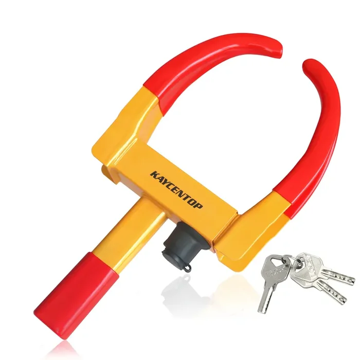Kaycentop Universal Wheel Lock, Security Trailer Wheel Lock, Tire Lock Anti Theft For Trailers Golf Cart Suv Boat Atv Motorcycle Camper, 3 Keys (Yellow-Red)