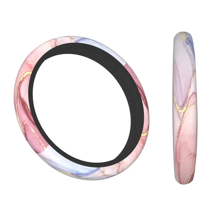 Kcaroqmi Pink Steering Wheel Cover For Women,Pink Marbling Print 14.5 Steering Wheel Cover Protector Non Slip Durable Universal Automotive Accessories Car Decorations
