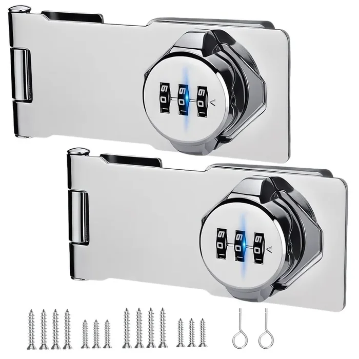 Keyless Cabinet Lock 3-Digit Password Cabinet Door Lock, Perfect As Combination Cabinet Lock, Cabinet Lock, Closet Door Lock, Double Door Lock, Closet Lock, Pantry Door Lock, Wide Range Of Uses, 2Pcs