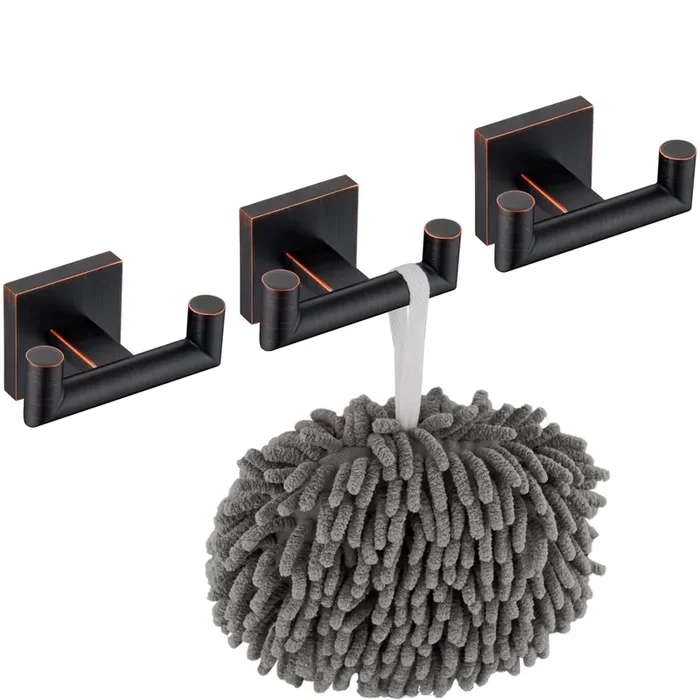 Kokosiri Robe Hooks Bathroom Double Towel Coat Hook For Bath Kitchen Hardware Wall Mounted, 3 Pack Oil Rubbed Bronze Stainless Steel B1015Orb-P3