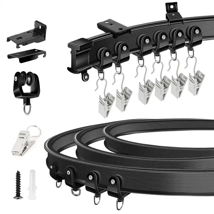 Kolako Ceiling Curtain Track, Flexible Curtain Track Ceiling Wall Mount 14Ft Black Bendable Sliding Curtain Rail, Room Divider, Ceiling Track Set For Curtains, Rv, Bay Window