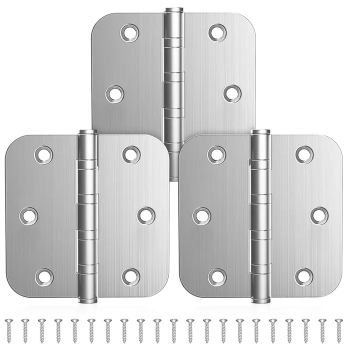 Kolet Ball Bearing Door Hinges, 3.5 Inches Door Hinges, 5/8‘‘ Radius Corner Heavy Duty Stainless Steel Hinges, Smooth And Quiet, Non Removable Pin, Brushed Nickel, 3 Pack