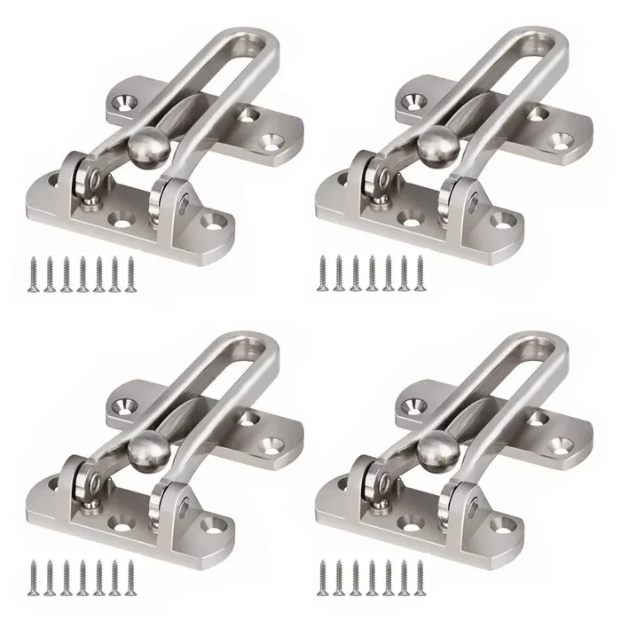 Kovosch 4 Pack Swing Bar Lock Satin Nickel, Heavy Duty Door Lock Security, Sturdy Swing Bar Door Guard For Front Doors, Zinc Alloy