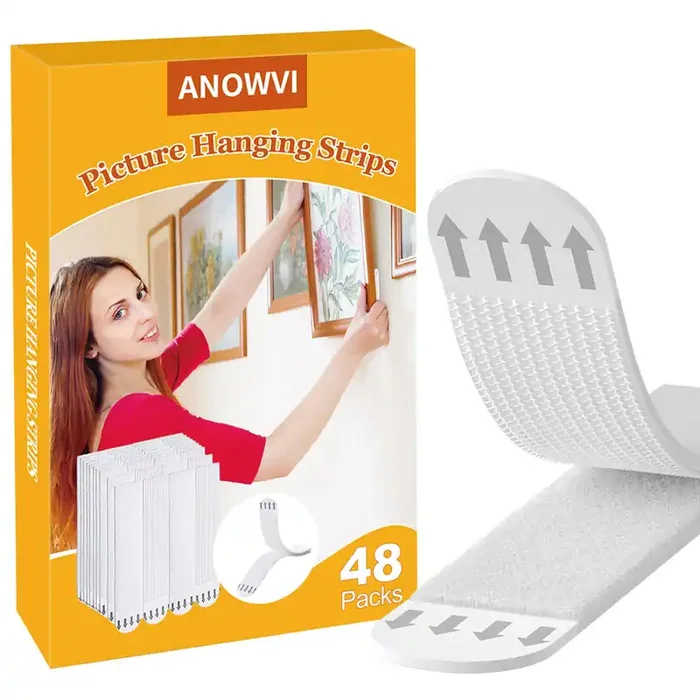 Large Picture Hanging Strips, Heavy Duty, 24-Pairs(48 Strips) Wall Sticky For Hanging 3.7‘ L X 0.76‘ W., Hanging Pictures Without Nail, Hook&Loop Strips With Adhesive