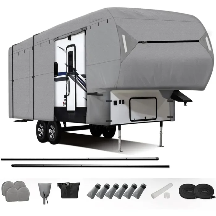 Leader Accessories Easy Setup 5Th Wheel Rv Covers Fits 26‘-29‘ Motorhome Thick 5 Layers Anti-Uv Top, Windproof Camper Cover With 2 Assist Poles