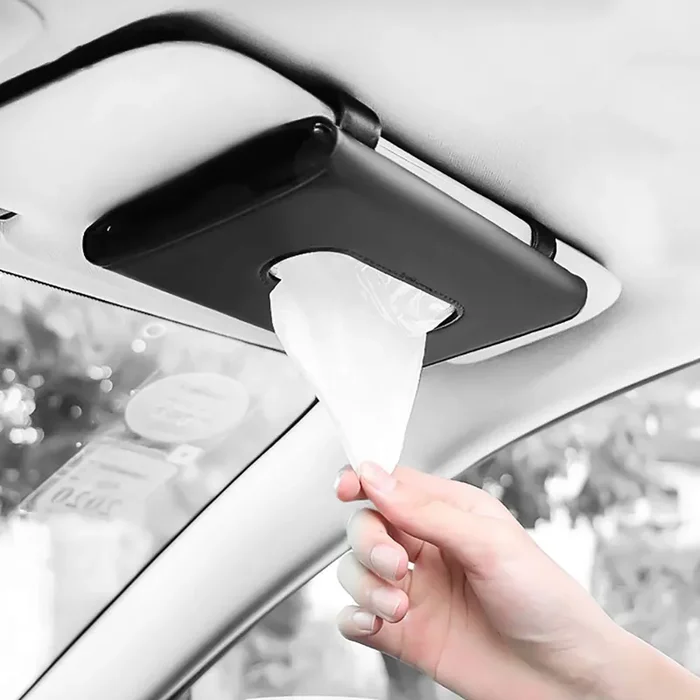 Leather Tissue Holder, Mask Holder, Rectangular Sun Visor Napkin, Mask Dispenser, Premium Car Tissue Box For Car, Vehicle (Black)