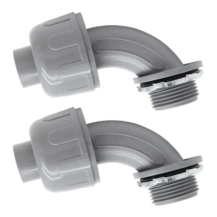 Lifcratms 2Pcs 1/2‘ Npt Liquid-Tight Connector, 90-Degree Electrical Conduit Connector Fitting Flexible Conduit Fittings
