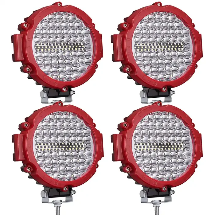 Lightboss Led Pods 10-60V Round Driving Offroad Lights 210W 21000Lm For Trucks Trailers Working Driving, Pack Of 4, White Beam Red Housing