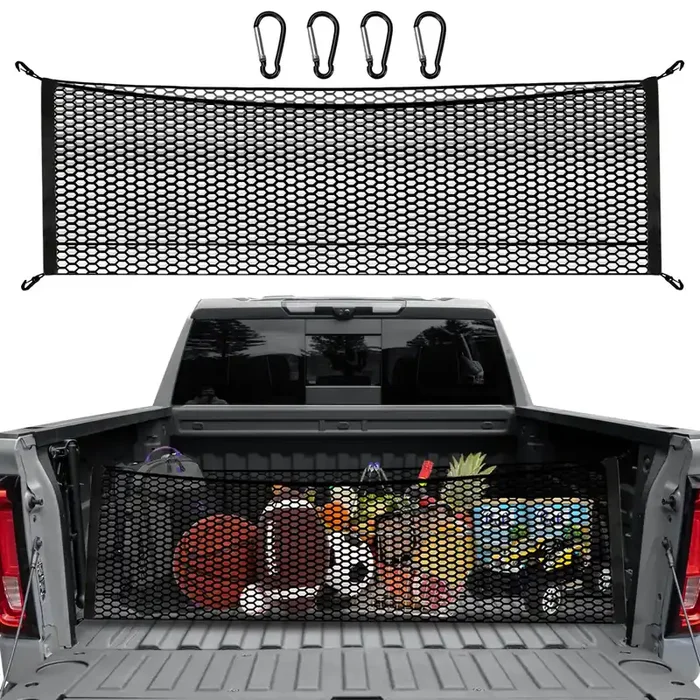 LINKCRO Black Truck Bed Cargo Net, 50” x 18”, Premium Mesh Organizer for Chevrolet Silverado, FT150, GMC – Durable Storage Solution