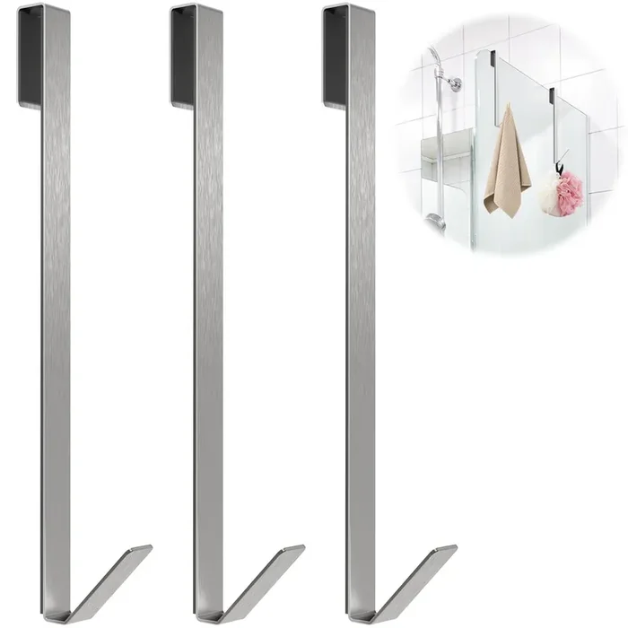 Linone 12 In Shower Door Hooks, Towel Hooks For Bathrooms, Shower Hooks For Towels, Heavy Duty Drilling-Free Extended Over Door Towel Hooks For Frameless Glass Shower Door, 3 Pack