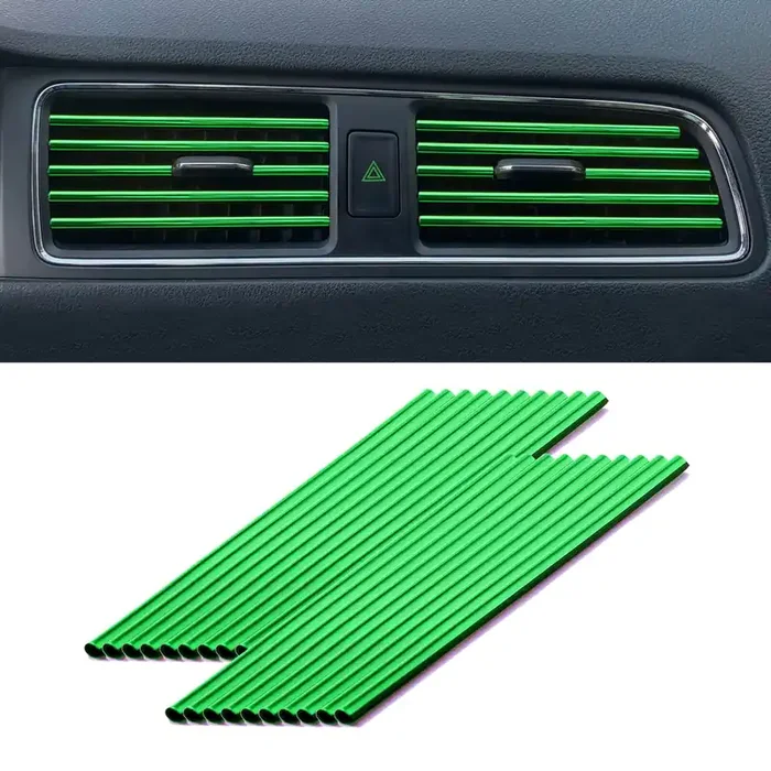 Livtee 20 Pieces Car Air Conditioner Decoration Strip For Vent Outlet, Universal Waterproof Bendable Air Vent Outlet Trim Decoration, Car Interior Accessories (Green)