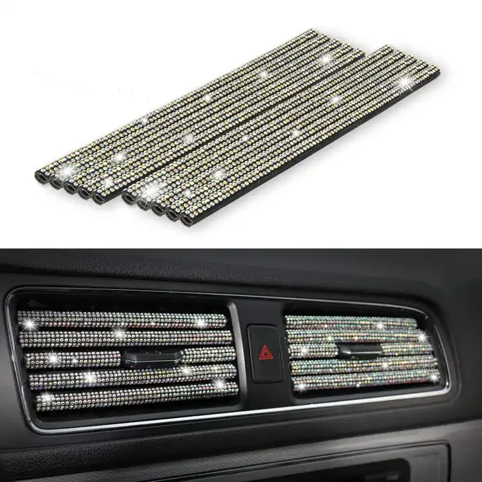 Livtee Bling Car Air Vent Outlet Moulding Trim, 10Pcs Car Air Conditioner Decoration Strip, Bling Rhinestone Diamond Car Interior Accessories For Women And Teens, Colorful