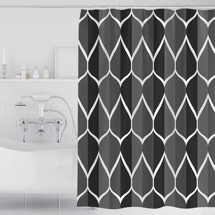 Llscl Fabric Shower Curtain Liner With Magnets, Black Grid Waterproof Hotel Quality, 72 X 72 Machine Washable