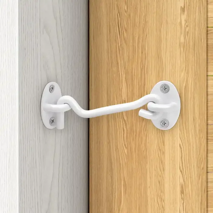 Loqron Privacy Hook And Eye Latch, 4 Inch Heavy Duty Barn Door Lock Latch, Gate Lock Cabin Hook For Sliding Door, White Gate Latches Hardware For Window, Shed, Fence, Gate, Cabinet, Closet