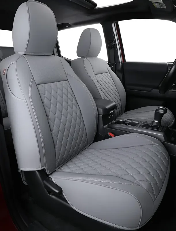 Luckyman Club Tacoma Full-Set Seat Covers P04-Hy, Fit Tacoma 2016 2017 2018 2019 2020 2021 2022 2023 Double/Crew Cab Only, With Faux Leather (Full Set, Gray)