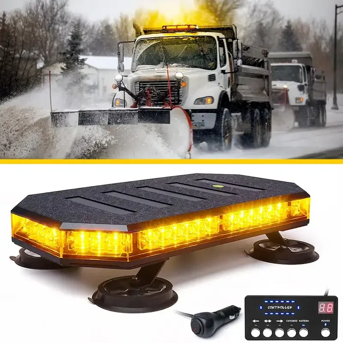 Lumenix 42 Led Rooftop Strobe Beacon Light Bar, High Bright Hazard Warning Flashing Plow Light With Synchronous Controller For Construction Vehicles, Tow Trucks, Postal Cars, Snowplow (Amber)