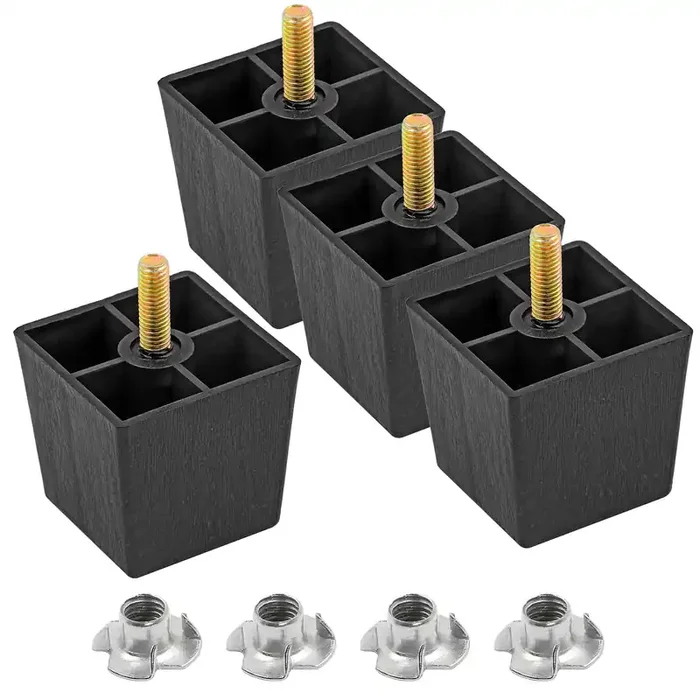 Masendelk 2 Inch Plastic Furniture Legs, Square Couch Legs Black Sofa Legs Set Of 4, Mid Century Furniture Feet M8 Replacement Legs For Armchair Bed Couch Cabinet Desk Table Sofa