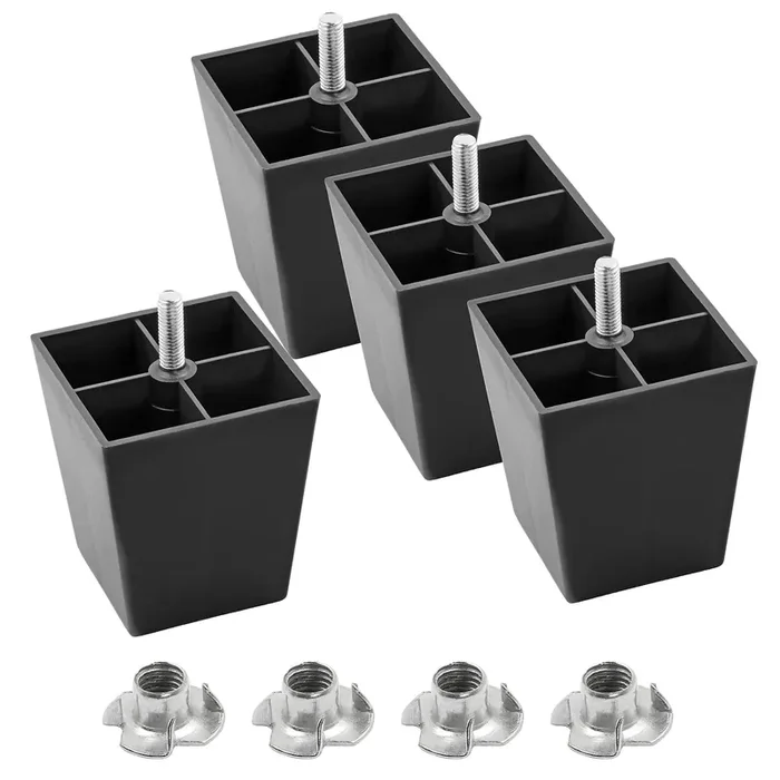 Masendelk 3 Inch Plastic Furniture Legs, Square Couch Legs Black Sofa Legs Set Of 4, Mid Century Furniture Feet M8 Replacement Legs For Armchair Bed Couch Cabinet Desk Table Sofa