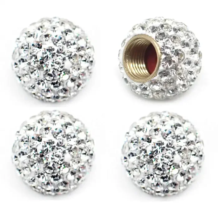 Mechcos Car Wheel Tire Valve Caps, 4 Pack Crystal Rhinestone Car Tire Wheel Valve Stem Air Caps For Car Tire Accessories Universal For Cars, Suvs, Bicycle, Trucks And Motorcycles – White