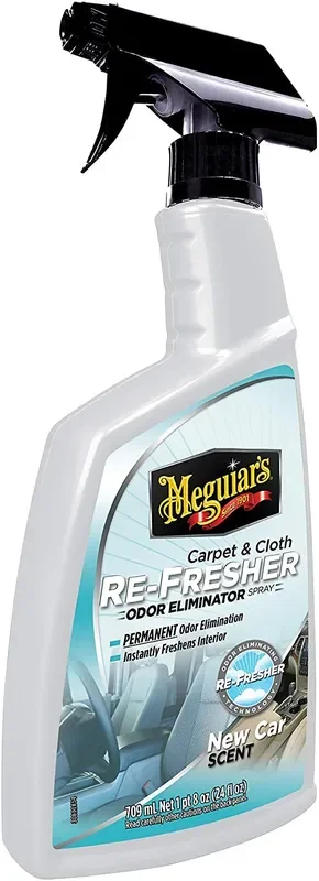 Meguiar‘s Carpet & Cloth Re-Fresher Odor Eliminator Spray, Fresh New Car Smell – 24 Oz Spray Bottle