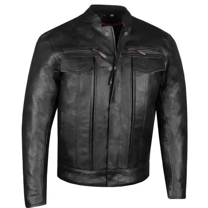 Men‘S Commuter Premium Natural Buffalo Leather Motorcycle Jacket Ce Armor Conceal Carry Gun Pockets Cruiser Biker Black L