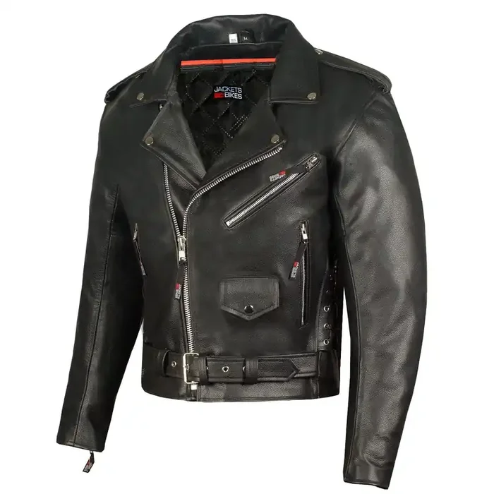 Men‘S Iconic Brando Leather Motorcycle Jacket Premium Real Natural Buffalo Biker Jacket – Side Laces Concealed Carry Pockets, All-Season Leather Motorcycle Jacket For Men Black L