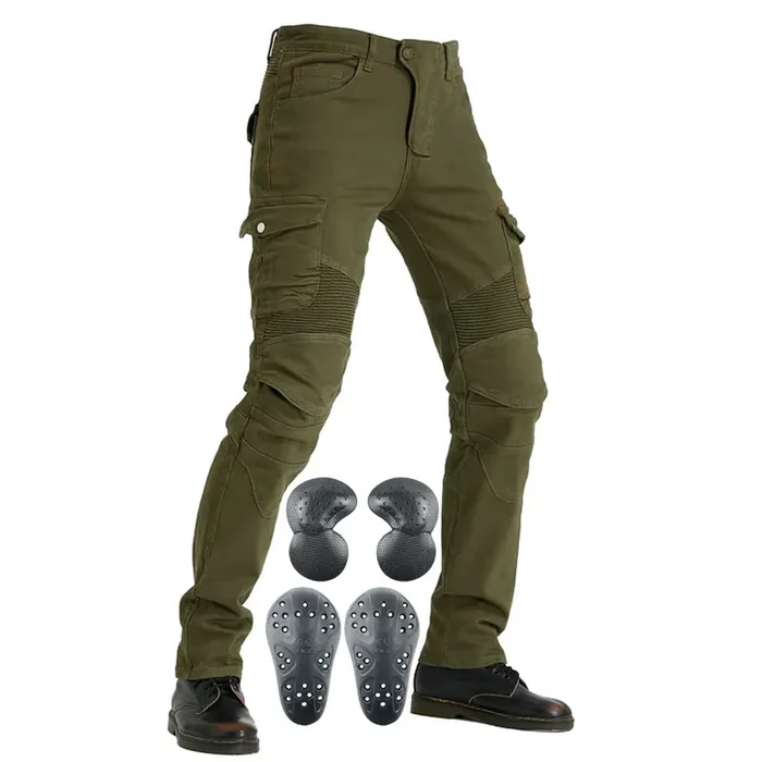 Men‘S Motorcycle Riding Pants Denim Jeans Protect Pads Equipment With Knee And Hip Armor Pads Ves6 (Army Green, S=28)