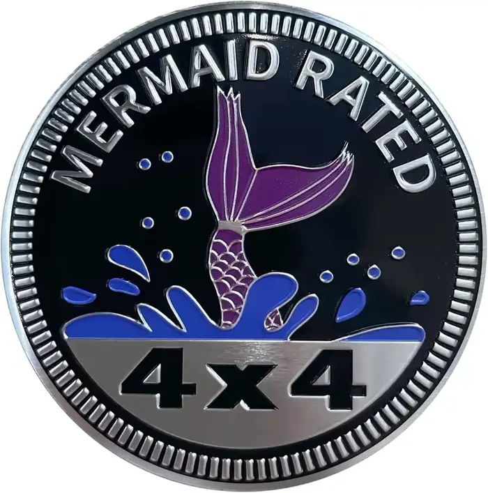 Mermaid Badge Rated Car Emblem, 4 X 4 Metal Automotive Badge 3D Metal Car Badges Emblems Round Emblem Decals Car Badge Decals Stickers Compatible With Jeep Wrangler Vehicles Trucks Suv