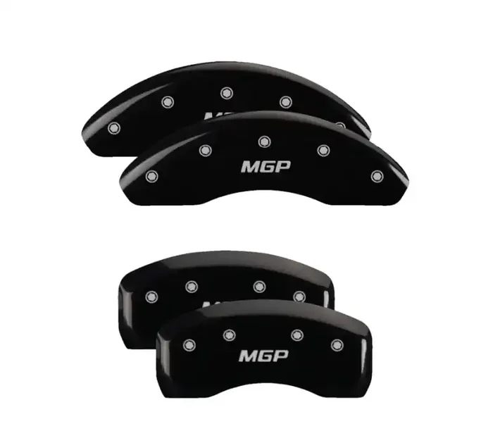 MGP 4 Caliper Covers Engraved Front & Rear Black Finish Silver Char 2018 Toyota Camry 16238SMGPBK
