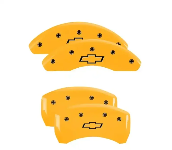 MGP 4 Caliper Covers Engraved Front & Rear Bowtie Yellow finish black ch 14224SBOWYL