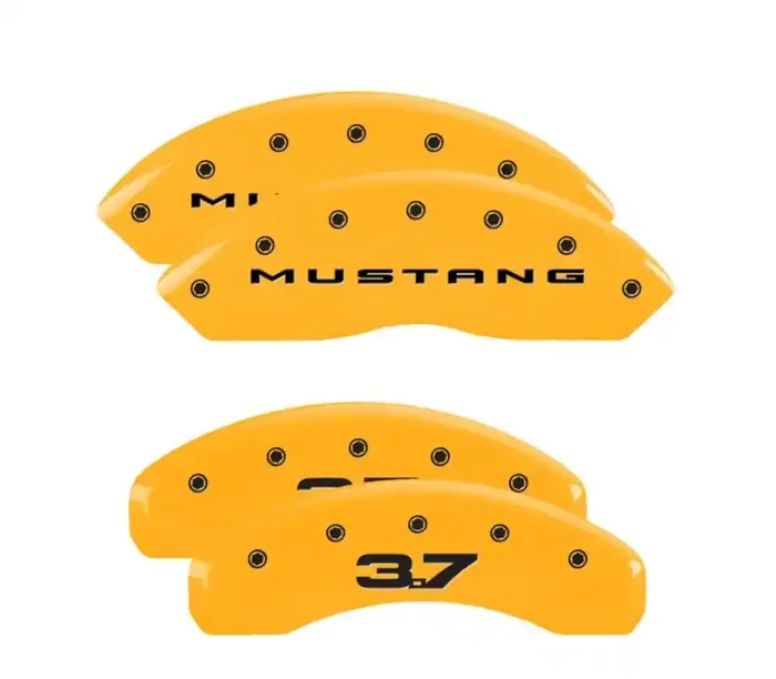 MGP 4 Caliper Covers Engraved Front 2015/Mustang Engraved Rear 2015/37 Yellow finish black ch 10202SM32YL