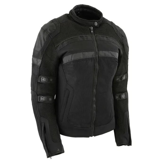 Milwaukee Leather Mpl2775 Black Armored Textile Motorcycle Jacket For Women – All Season Jacket W/Removable Liner – Large