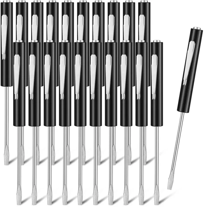 Minatee 30 Pcs Pocket Screwdriver Mini Tops And Pocket Clips Magnetic Slotted Screwdriver With Magnet Small Slotted Screw Driver For Mechanical Electrician Technician Repair Tool(Black)