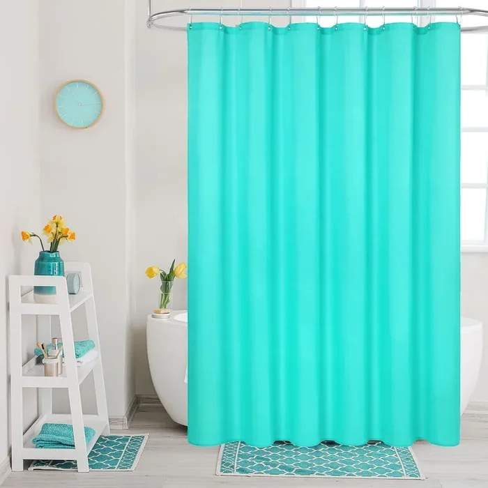 Mitovilla Teal Blue Fabric Shower Curtain Liner, Turquoise Shower Curtain Or Liner With Plastic Hooks For Modern Bathroom Decor, Waterproof Cloth & Hotel Quality, 72‘ W X 72‘ H