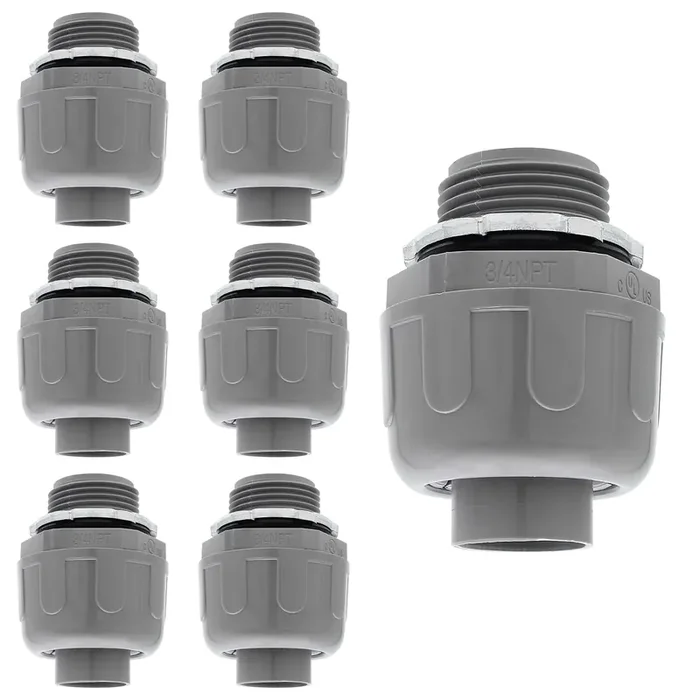 Moicstiy 6Pcs 3/4 Inch Npt Liquid Tight Connector Nonmetallic Straight Electrical Conduit Connector Fitting, Ul Listed Pvc Flexible Conduit Fittings