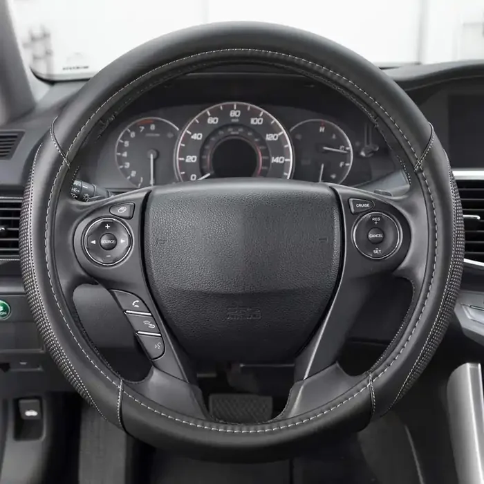 Motor Trend White Steering Wheel Cover – Dotted Comfort Polyester Grip On Stitched Synthetic Leather, White/Black