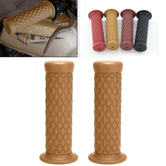 Motorcycle Retro Comfortable Hand Handlebar 7/8 Inch 22 Mm 1 Inch 24 Mm Non Slip Rubber Handle Grips Compatible With Kawasaki (Yellow)