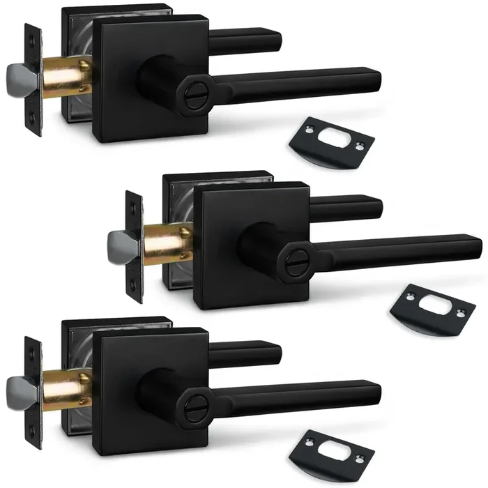 Newbang (3Pack) Bed/Bath Room Door Lever For Privacy Bathroom And Interior Door Door Lock Handle In Aged Matt Black, Hd1601-Db-Bk-3P