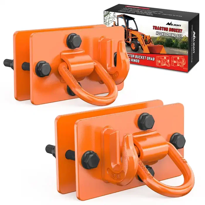 Nilight 2Pcs Tractor Bucket Hooks With Tie Down Ring, Grade 70 Grade Forged Steel Bolt-On Grab Hook With Back Plates For Tractor Bucket Rv Utv Truck Mbs 15000 Lbs, Orange, 2 Years Warranty