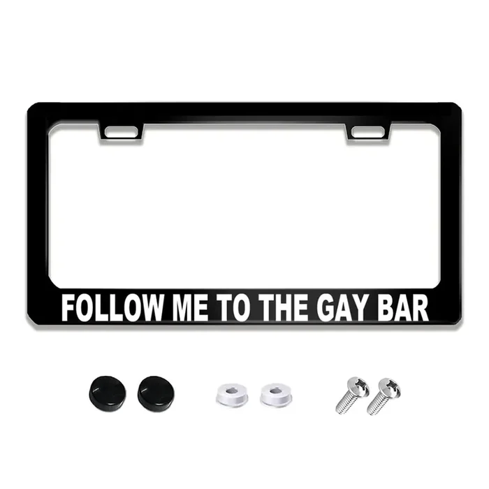 Nocitun Funny License Plate Frame With Humor Texts Follow Me To The Gay Bar White Metal Aluminum Black Car Cover Tag Holder With 2 Holes And Screws 12 X 6 Inch For Us Vehicles Standard For Women Men